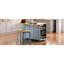 Îlot de cuisine gris bleu avec 2 sièges tabourets, prise de courant, espace de rangement interne, abattant, 3 tiroirs, 5 côtés-881724190