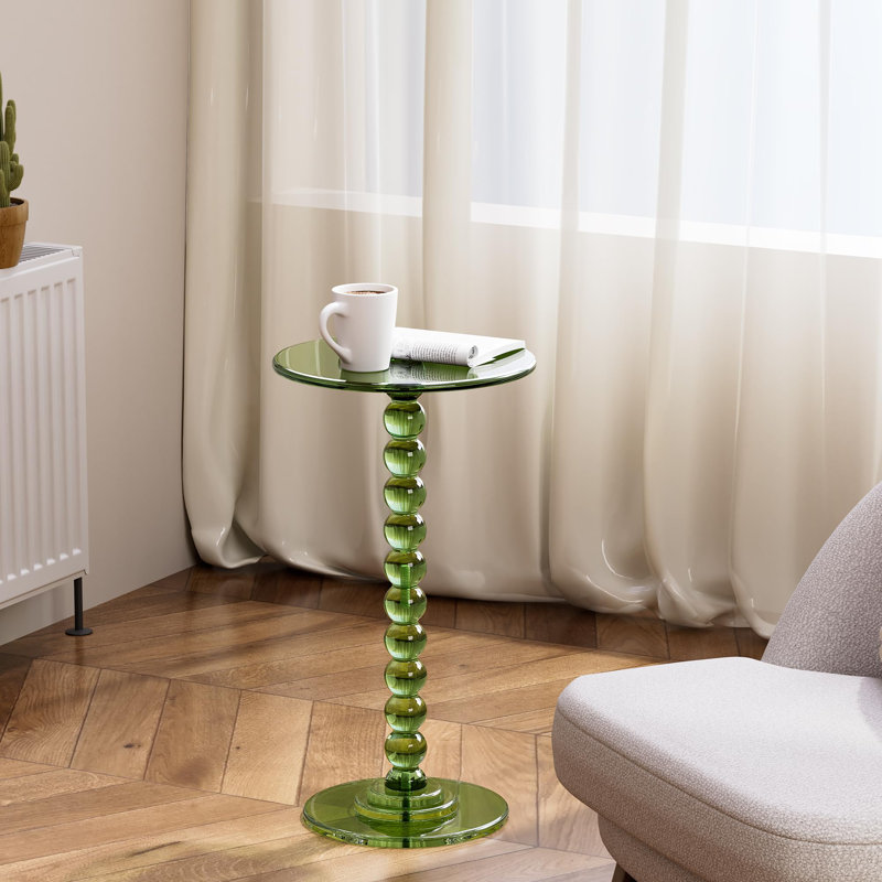 Acrylic Side Table, End Table Round Top With Solid Post For Living Room, Bedroom, Balcony, Easy Assembly(Pedestal, Green) 