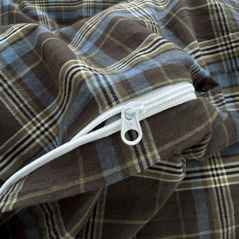 Ensemble de housse de couette à carreaux réversible 100% coton naturel délavé à motif quadrillé LifeTown 3 pièces avec fermeture à glissière