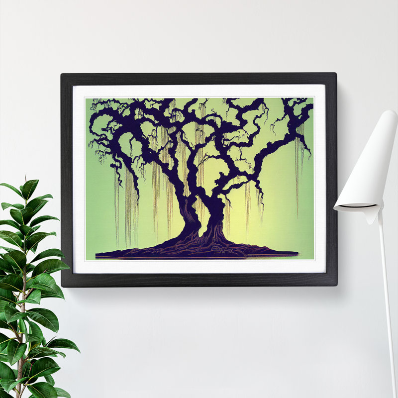 Masterful Weeping Willow Trees - Single Picture Frame Painting, Black, 25cm H x 34cm W x 2cm D
