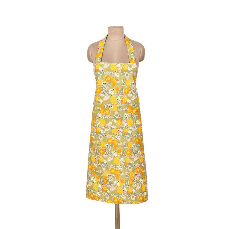 Floral Linen Bib Apron, Vert/Yellow