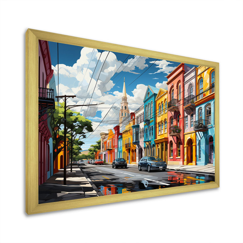 City Charleston Popart II sur toile, Cadre doré simple, H 12 po x l 20 po x P 1 po