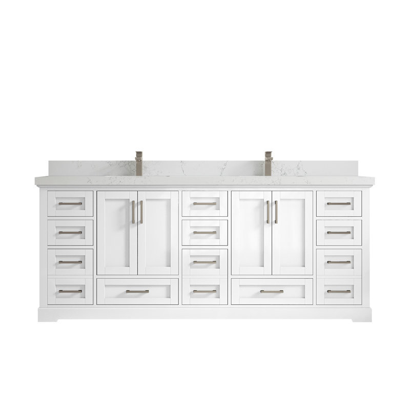 Ensemble de meuble-lavabo double 84 po Eser, Blanc, Empira blanc quartz