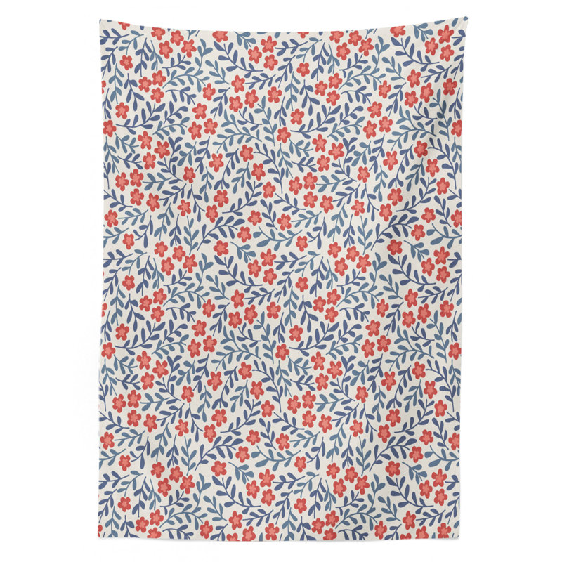 Vintage Tablecloth, Vintage Retro Flower Design Bohemian Classical Ornamental Daisy Blooms Pattern, Rectangular Table Cover For Dining Room Kitchen Decor, 52" X 70", Red Blue White