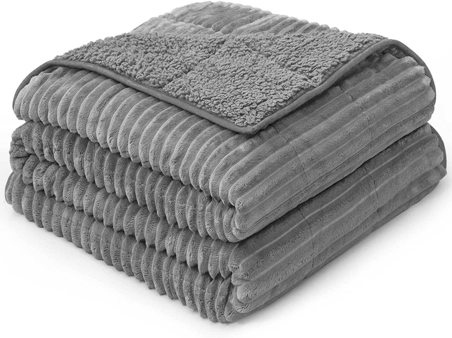 Buzio Sherpa Fleece Weighted Blanket With Striped Ribbed & Reviews