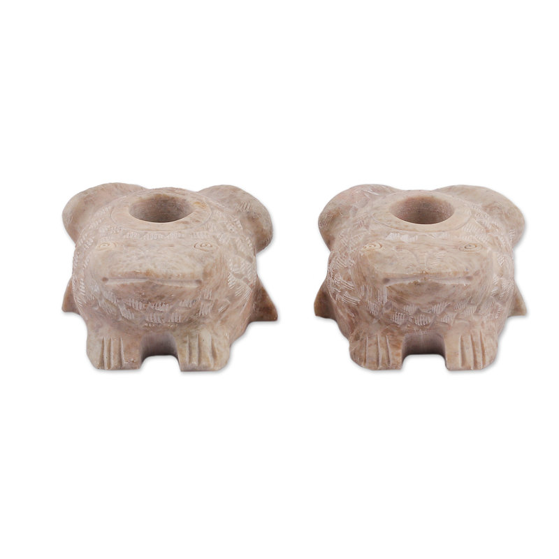 Novica Handmade Charming Frogs Soapstone Candle Holders (Pair)