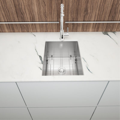 Évier de cuisine encastré de 14 po x 18 po x 9 po en acier inoxydable 304 de calibre 18, avec patin en caoutchouc, grille de vaisselle et guide d'installation.