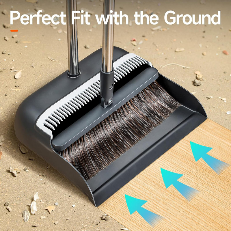 JOYBOS All-in-one Cleaning Set, Broom And Dustpan Set + Flat Mop And Bucket Set, Includes 2 Broom Heads And 7 Reusable Microfiber Mop Pads