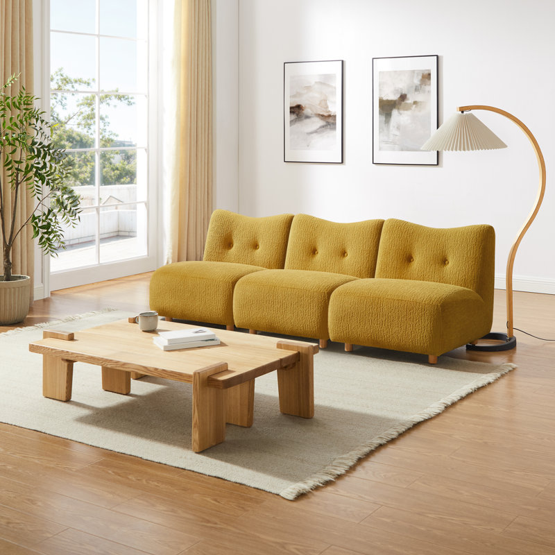 Jacquard Velvet Upholstered Tufted Armless Accent Slipper Chair, Yellow
