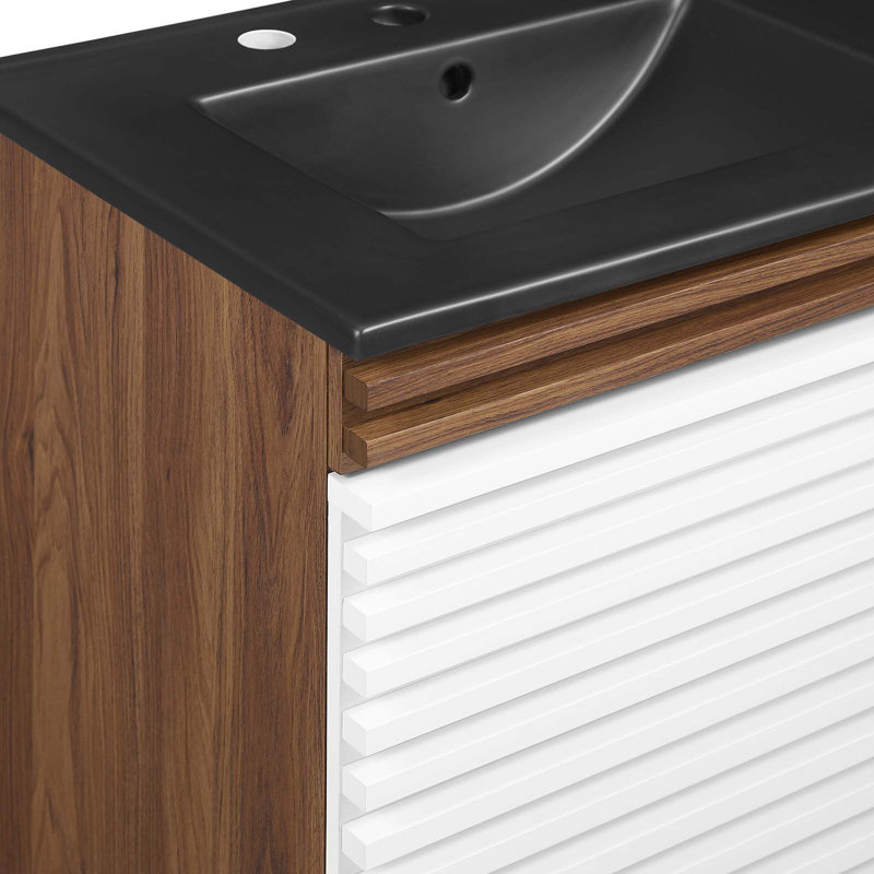 Modway Render 48" Wall-Mount Bathroom Vanity, Black, White/Walnut