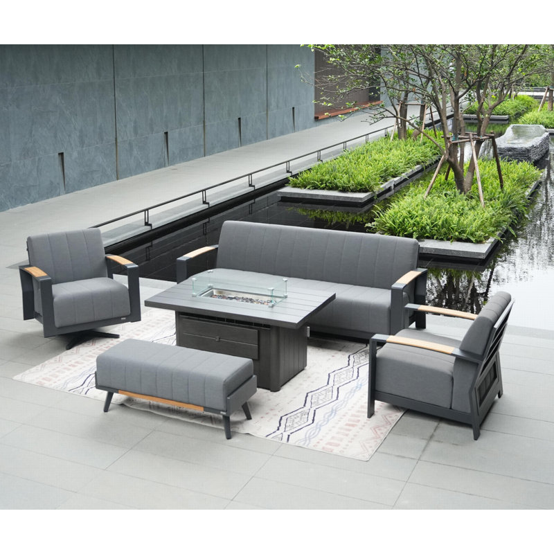 7 - Person Patio Conversation Set with Cushions, Gray