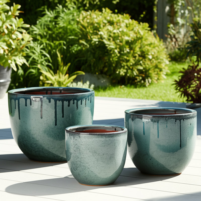 Aedin Clay Planter Set - Durable Rounded Ceramic Planters With Smooth Textured Design And Minimalist Style For Indoor Or Outdoor Display - Set Of 3