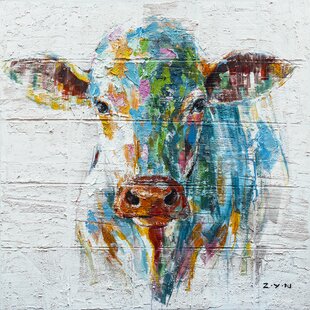 multi colored cow painting