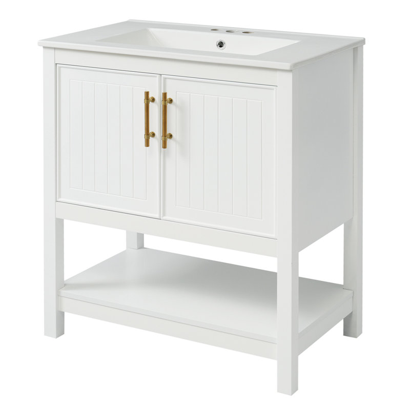 Meuble-lavabo de 30 pouces avec lavabo en céramique, Blanc