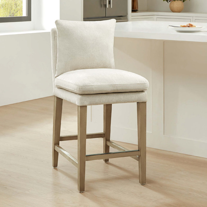 Tabouret de comptoir rembourré Brinley, Chenille de lin Milo