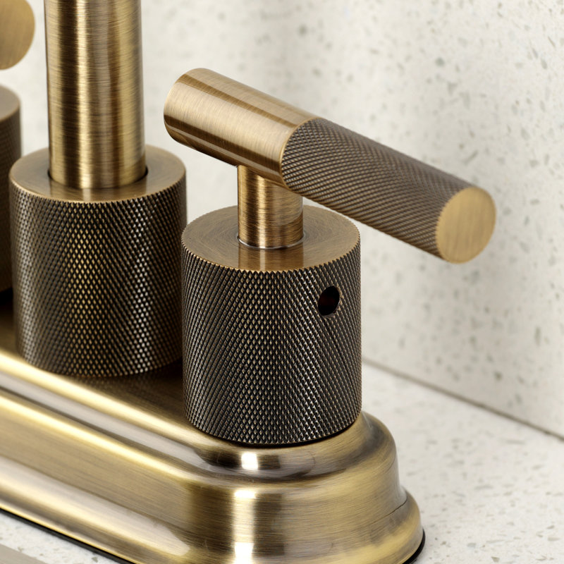 Kingston Brass Convergent Two-Handle 2-Hole Deck Mount Bar Faucet With Knurled Handle, Antique Brass