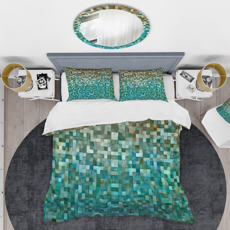 Ensemble de housse de couette à motif géométrique 2 pièces bleu sarcelle, Housse simple + 1 taie décorative