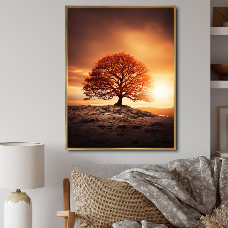 " Brown Tree Dusks Embrace I ", 40" H x 30" W x 1.5" D, Gold Floater Framed