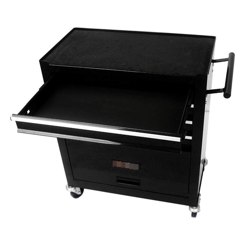 Chariot à outils multifonctionnel 4 tiroirs en noir, matériau en acier, ouverture de tiroir coulissante, 2 roues de frein et non pour une mobilité en douceur, options de rangement supplémentaires offertes, conception robuste, fonction, facile