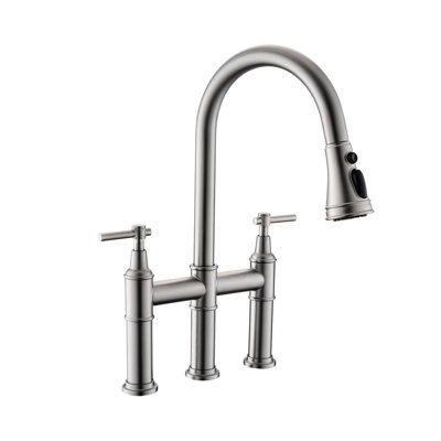 Brushed Nickel Pull Down Kitchen Faucet, 3 Hole 2 Handle, Classic Appeal Sink Faucet Holes Handles, , Nickel, Build