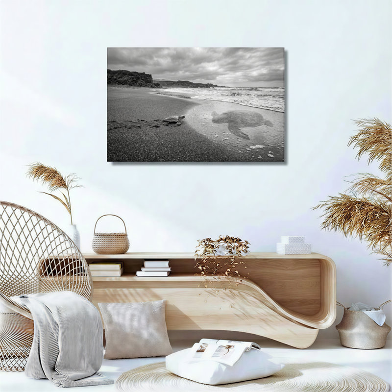 Ensemble de 1 tableau sur toile représentant une tortue de plage, H 32 po x l 48 po, Toile tendue