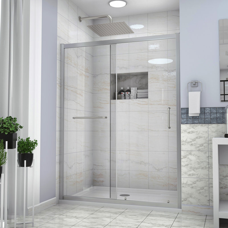 Paroi de douche coulissante simple l 48 po x H 72 po, 1/4 po (6 mm), chrome, Chrome chrome