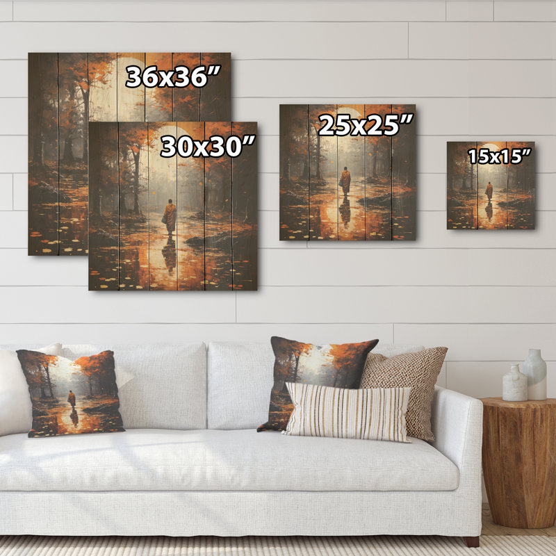 Dharma Path - Buddhism Wood Wall Art On Natural Pine Wood, 30" H x 30" W