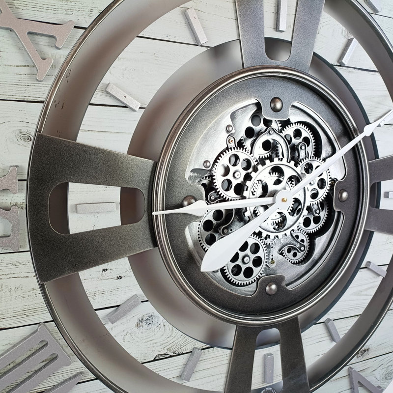Wall Clock 36" Oversized for Living Room decor with Real Moving Gears England Collection, White Farmhouse
