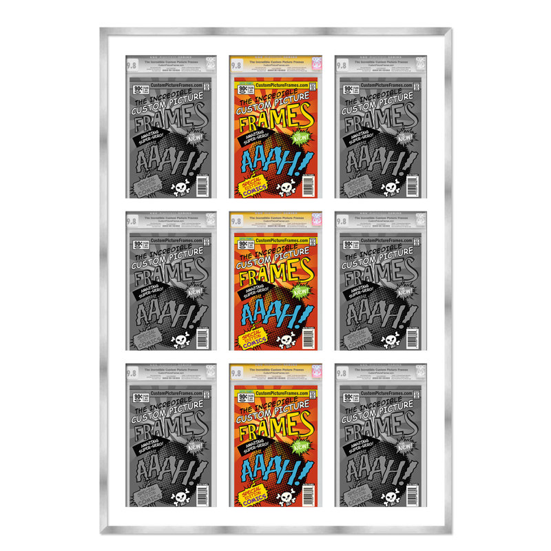 9 tapis de cadre 9 bandes dessinées pour afficher 9 bandes dessinées UV UV, support et matériel de suspension, Argent / blanc