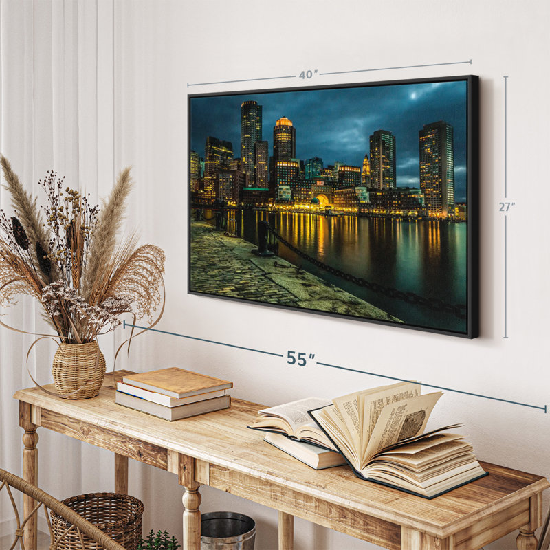 «Boston Skyline At Night Wall Art», H 27 po x l 40 po