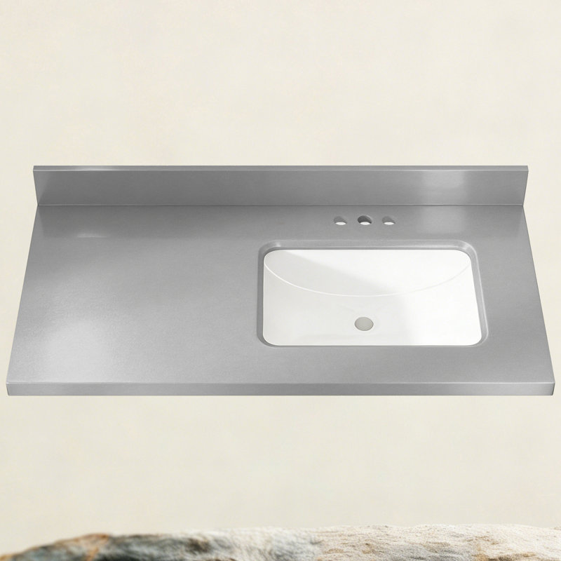 Évier de comptoir rectangulaire encastré en céramique 42 po x l 22 po x 42 po avec lavabo à droite et comptoir rectangulaire en céramique avec trois trous pré-percés et 4 po Dosseret H