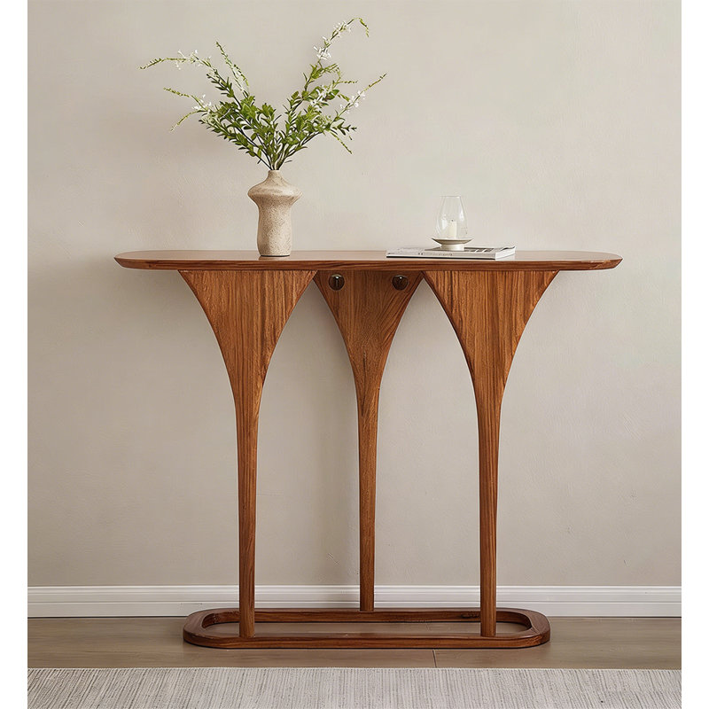 Console en bois massif de style Mid-Century moderne, H 34,6 po x l 51,2 po x P 11,8 po