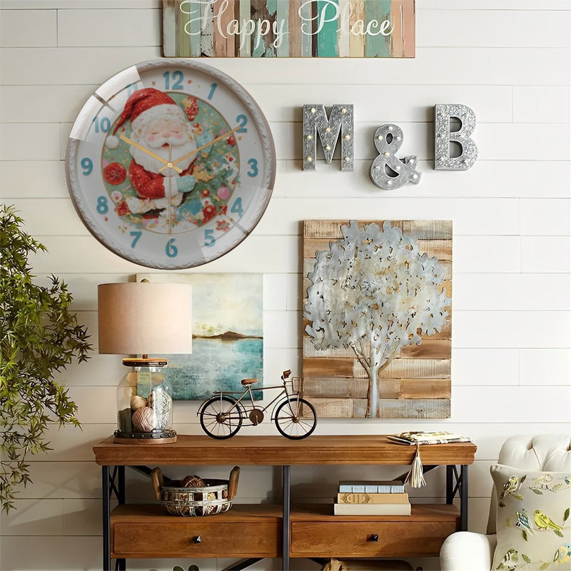 Père Noël-Père-rêveur-Horloge de Noël - Horloge murale moderne en verre 12 po