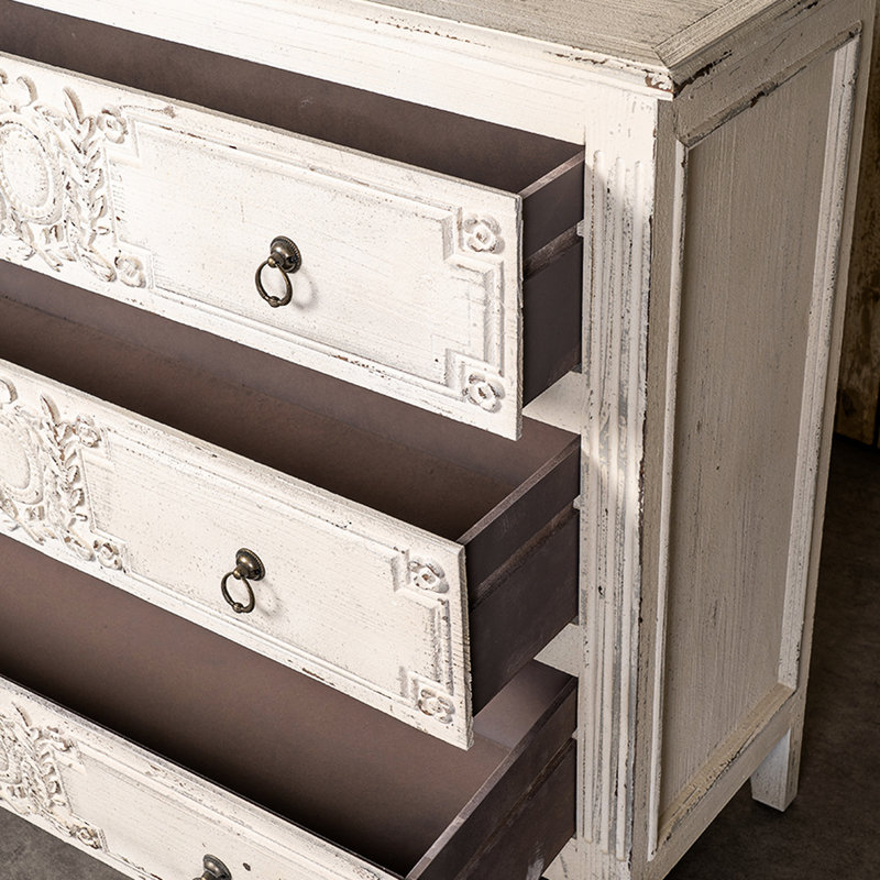 Armoire rétro avec 3 tiroirs spacieux en bois massif pour le couloir antique crème