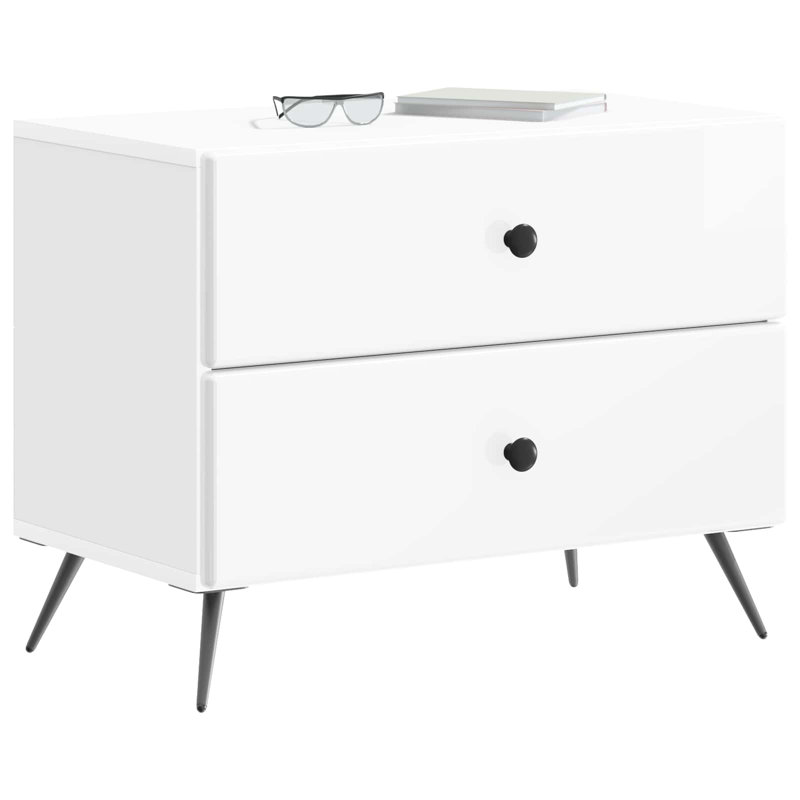 62cm W Manufactured Wood Bedside Table, High Gloss White