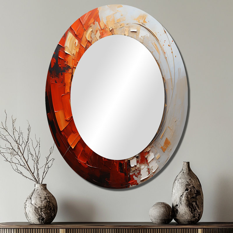 Energetic Spiralscape I - Abstract Oval Decorative Mirror On Metal, 40" x 30"