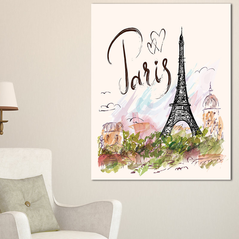 « eiffel tour avec paris scribble », peinture beige, H 20 po x l 12 po x P 1po, H 46 po x l 36 po x P 1,5 po