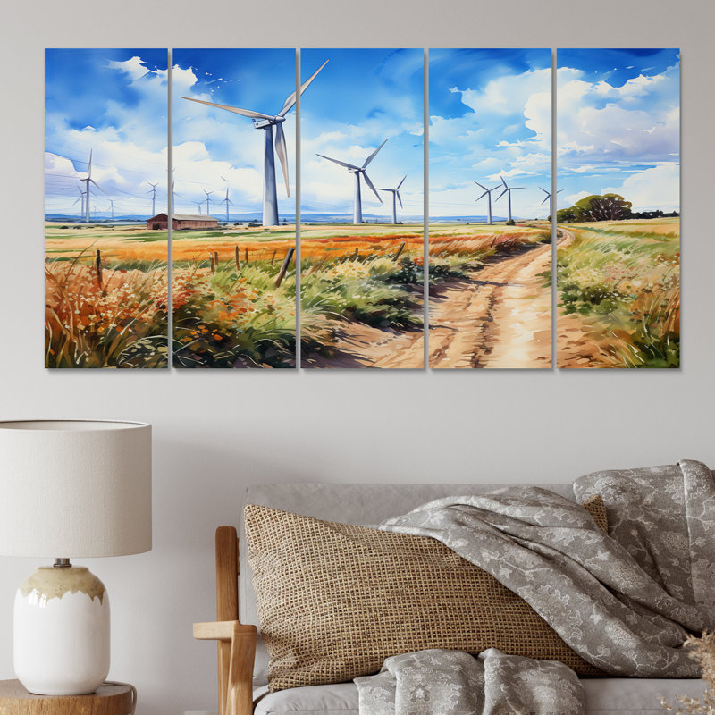 Wind Turbines In Countryside I - Impression sur toile - 5 panneaux égaux