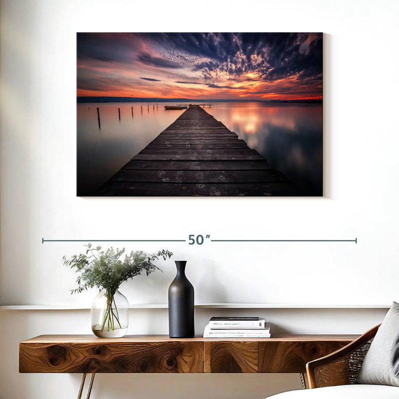 Sunset over fishing dock Aletra, H 26 po x l 39 po