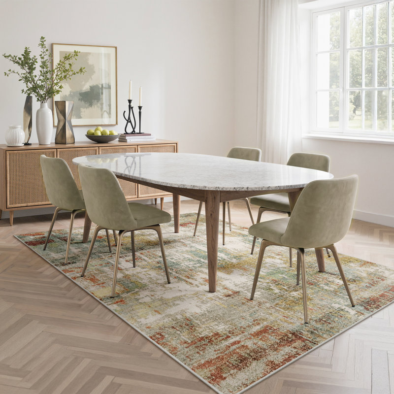 Amald Pavelina Abstract Machine Washable Mosaic / Ivory White Indoor Area Rug With Non-Slip Backing, Rectangle 9' x 12'