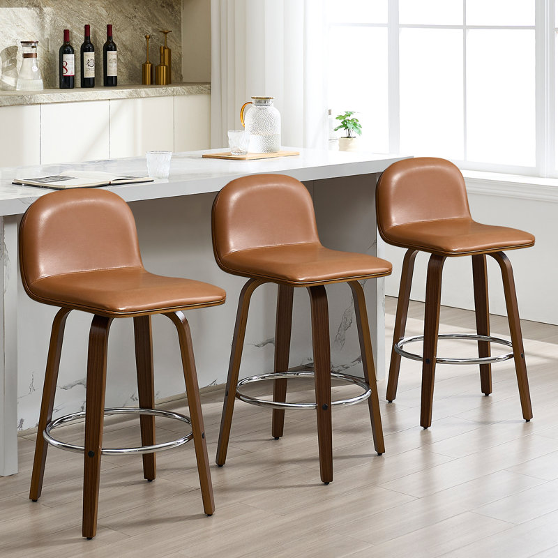 Swivel Upholstered Stool, Brown Leather/ Brown Frame, Counter Stool (26" Seat Height)