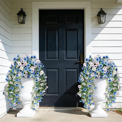Artificial Hanging Flowers for Outdoors, UV Resistant 2 Bundles Fake Silk Flowers for Outside