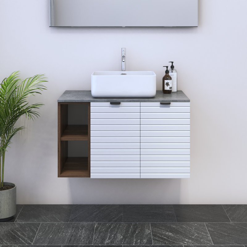 Meuble-lavabo simple 31,5 po avec plateau en bois manufacturé Karaya, Béton