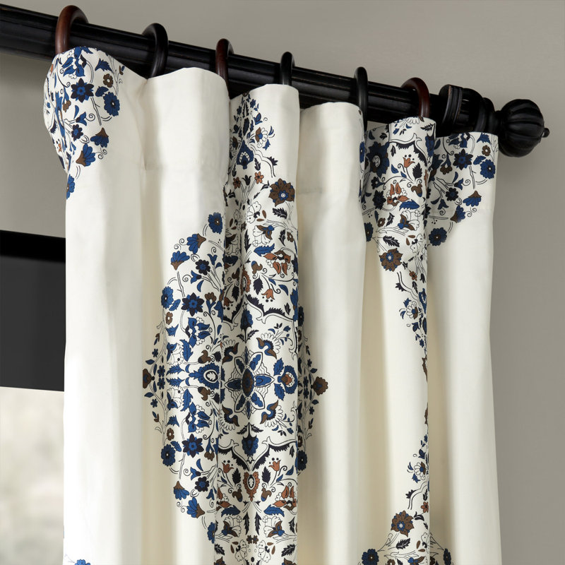 Mcclenton Damask Cotton Room Darkening Single Curtain Panel, 50" W x 84" L, Kerala Blue
