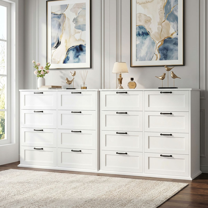 2 Pcs Ausherman 8 - Drawer Double Dresser, White