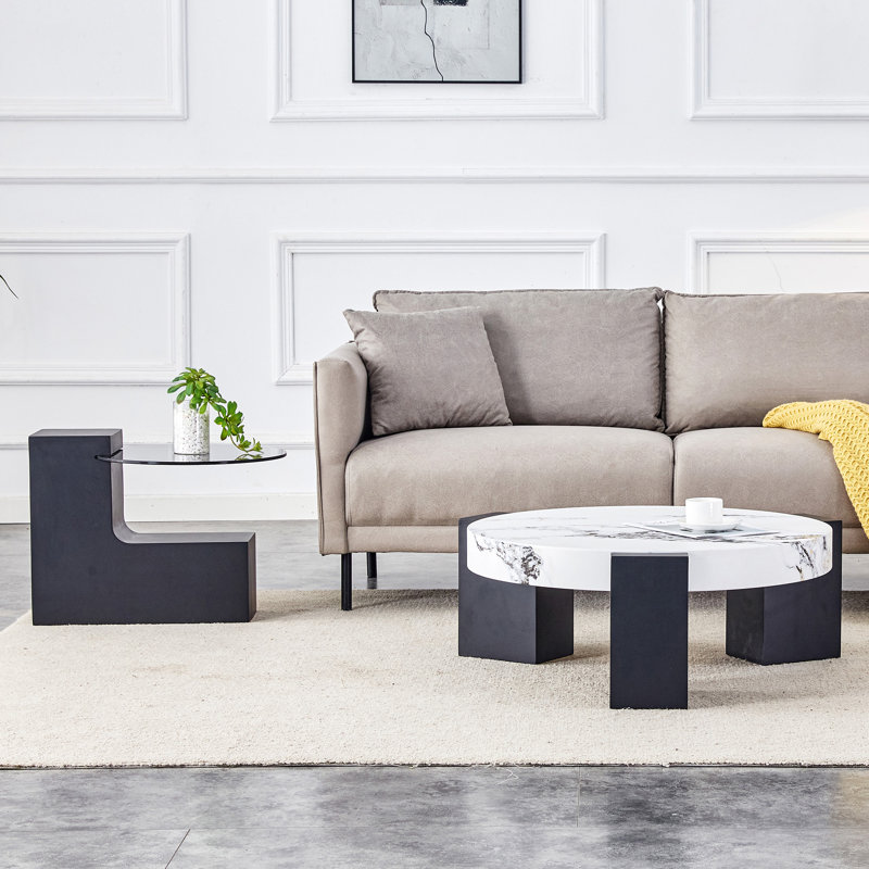 The Detachable Double-Decker Coffee Table, The Stylish Design Is More Precious, Black, Black, 17.3'' H X 30'' W X 30'' D