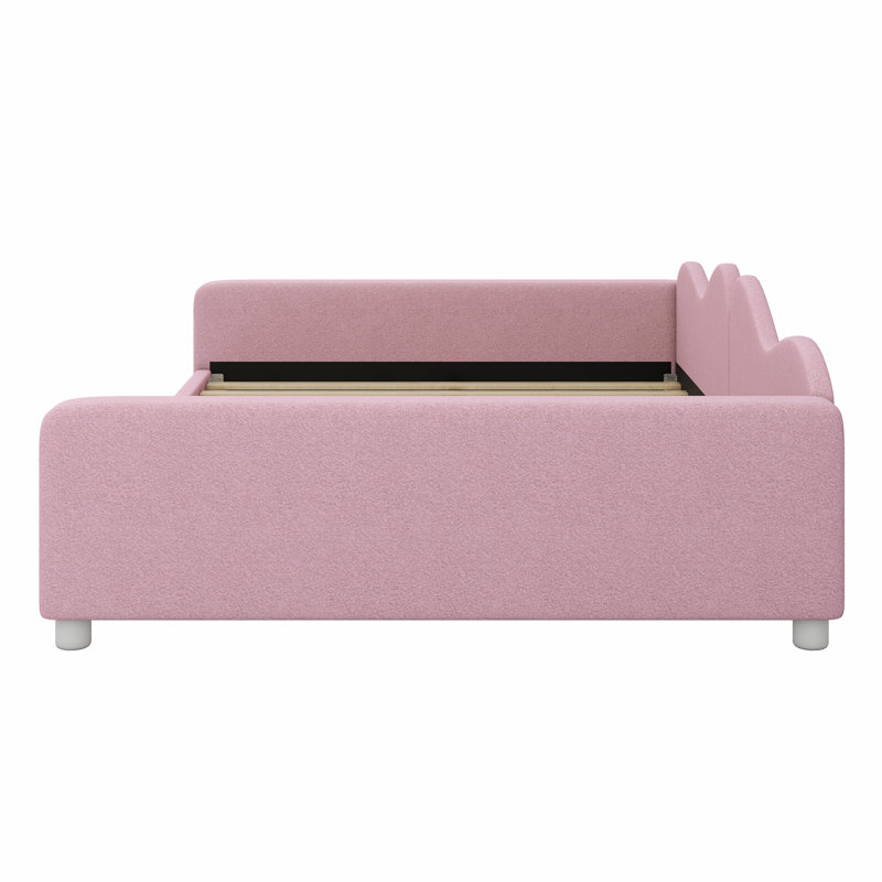 Upholstered Daybed With Cloud-Shaped Backrest, Pink, Full