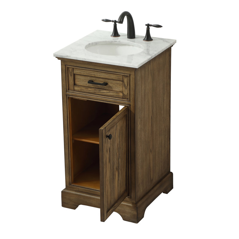 Hermes 19'' Single Bathroom Vanity with Carrara Marble Top, Drift Wood