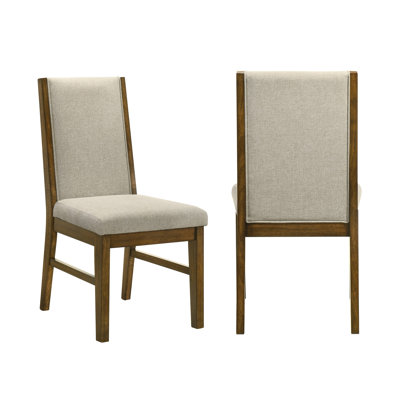 2Pc Tailored Chairs Tufted Upholstered Soft Neutral Fabric Luxurious Comfort Modern Wooden Dining Room Furniture