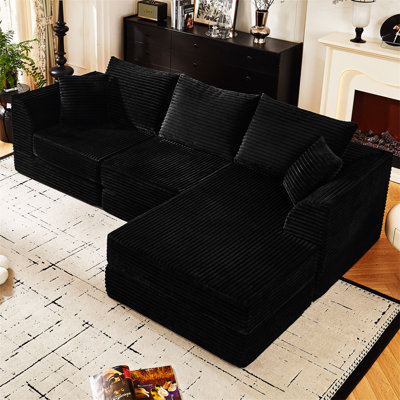 Canapé modulaire en forme de L 102 po, 3 places avec méridienne réversible, tissu velours côtelé 102 po, aucun assemblage requis pour le salon, la chambre à coucher et le bureau
